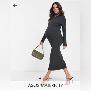 Asos Maternity gray high neck knit midi dress